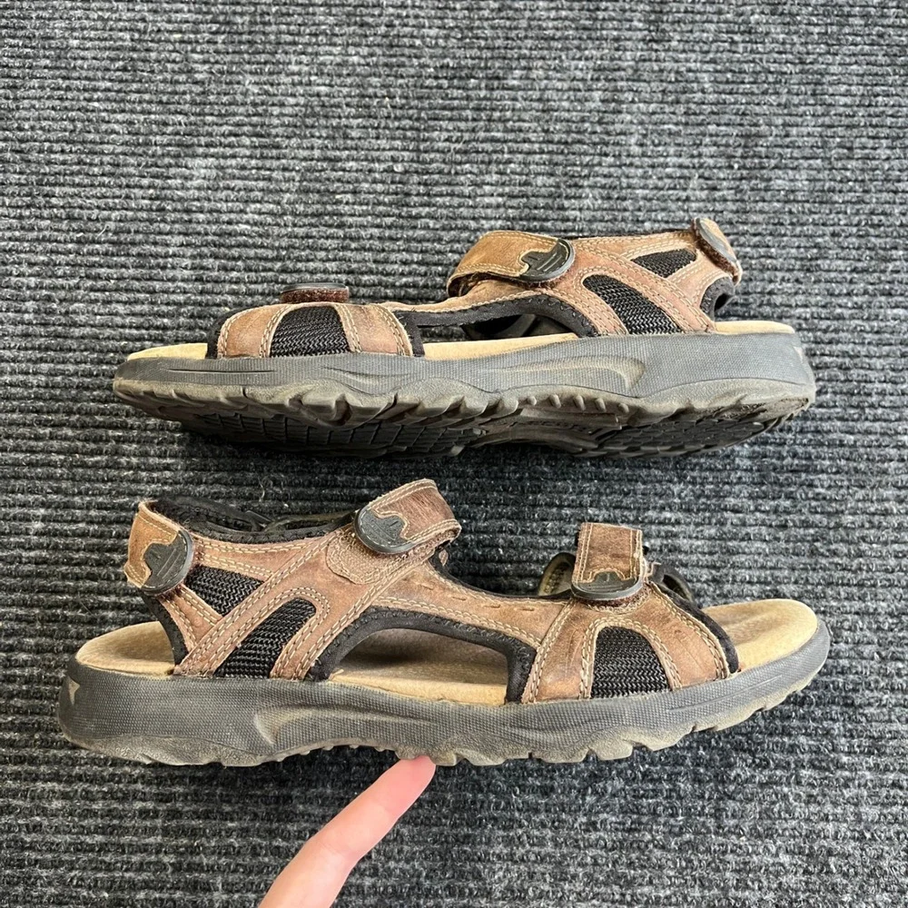 Bass Muskie Sport Sandals Mens 10 Brown Leather Adjustable Hiking Trail dad Shoe